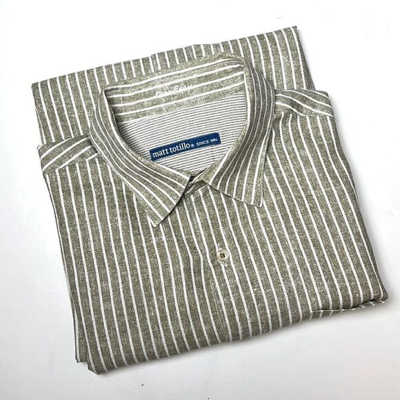 Matt Totillo Linen - Cotton Blend Button Down Shirt Striped, Long Sleeves - Picture 1 of 11